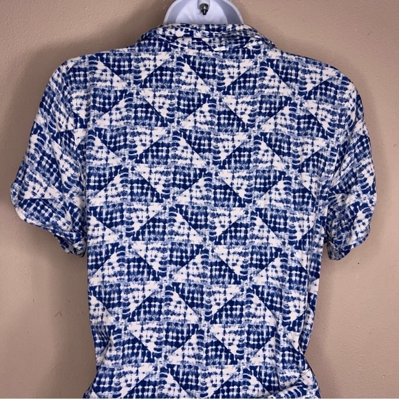 SMALL SONOMA BLUE WHITE BELTED DRESS SHORT SLEEVE MIDI LENGTH RAYON COASTAL - Picture 8 of 14